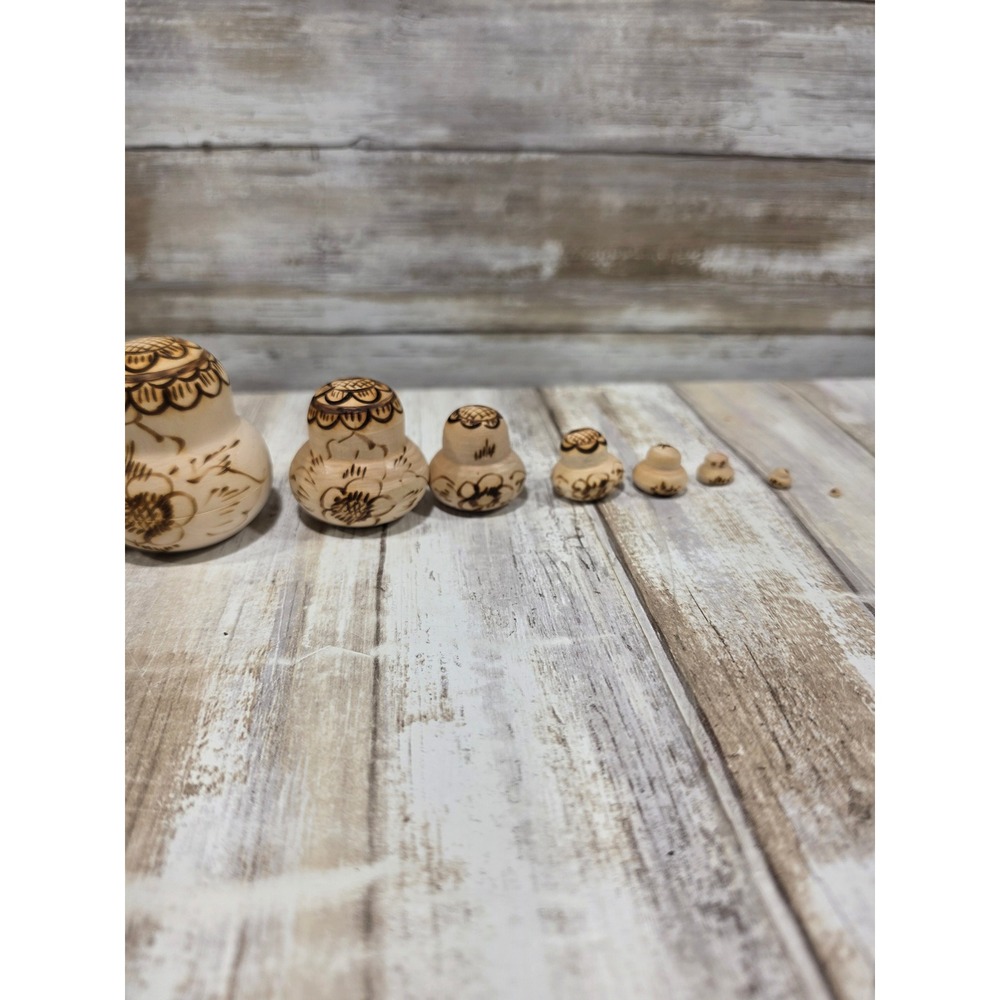Russian Nesting Dolls Matryoshka Set of 10 Wood Burned Pyrography Folk Art Decor - Picture 8 of 16